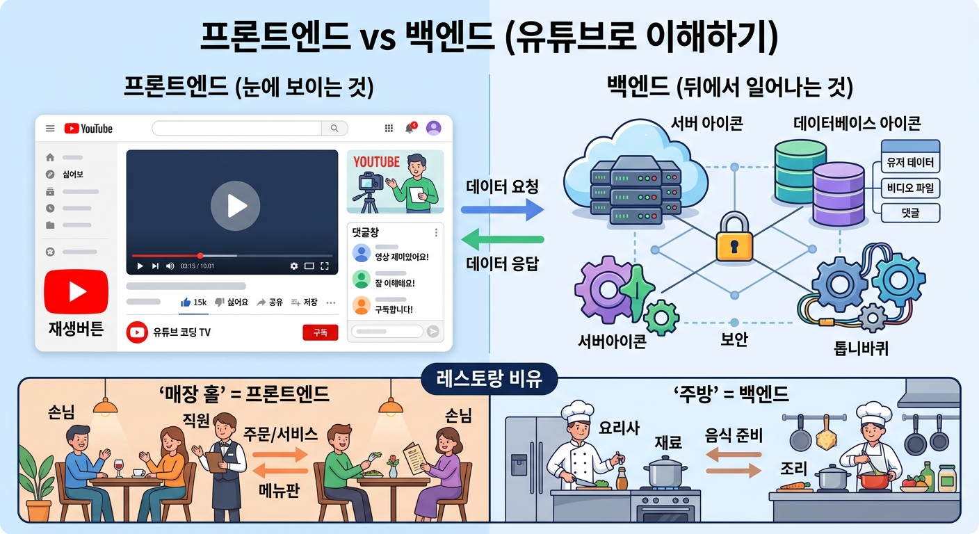프론트엔드 vs 백엔드 — 유튜브로 이해하기