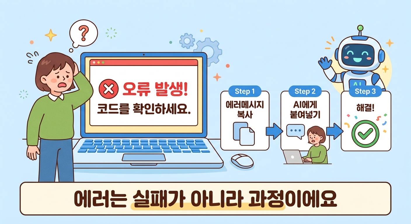 디버깅 — 에러 해결 3단계 흐름도