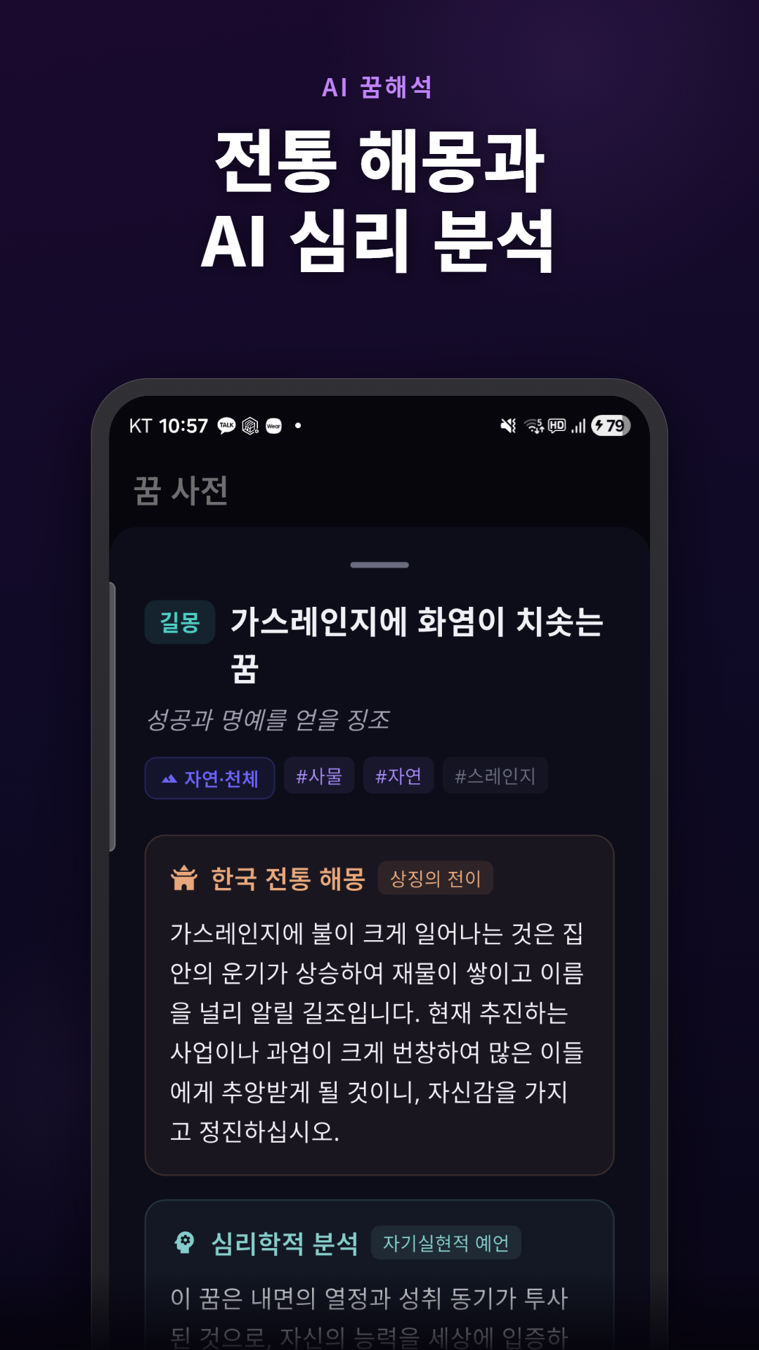 몽타주 꿈 해석 결과 — 한국 전통·현대 심리학 2관점 카드
