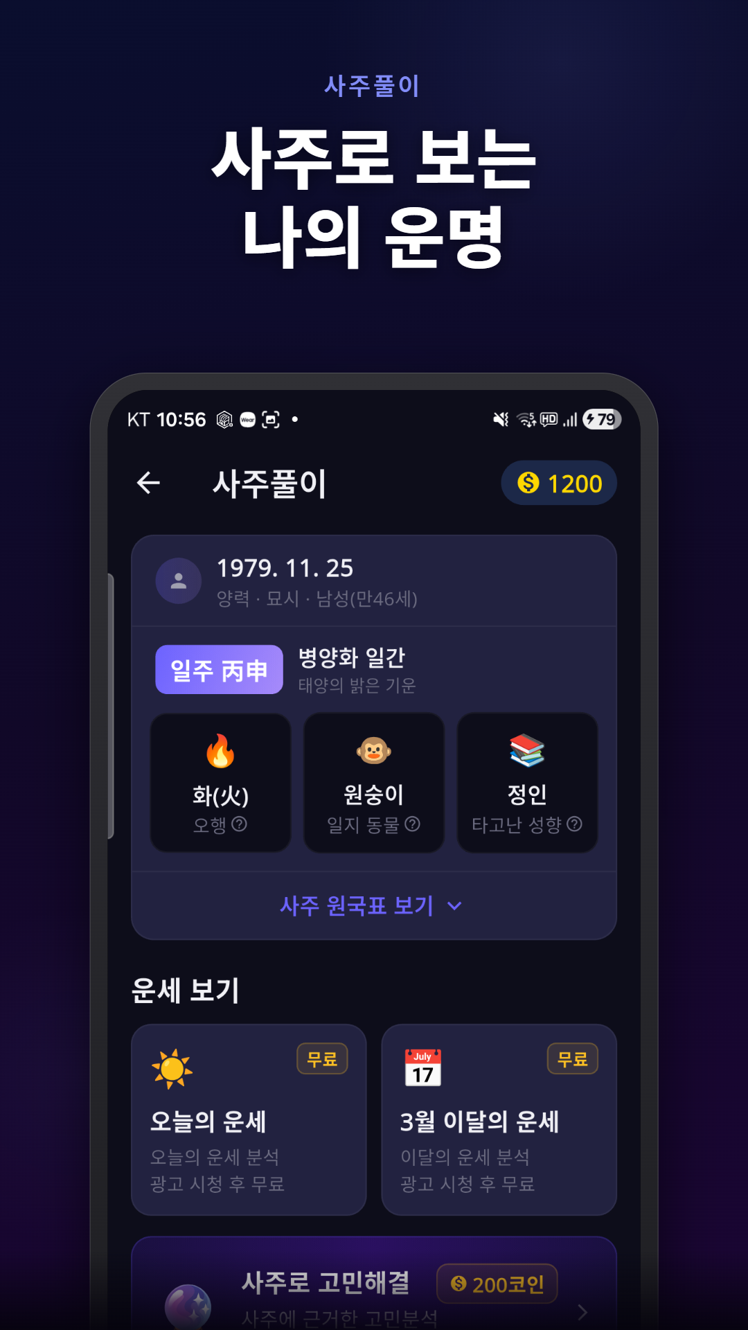 몽타주 사주 결과 화면